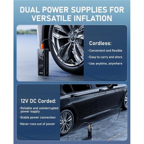 Tire Inflator Portable Air Compressor, 150PSI Cordless Air Pump for Car Tires - Picture 3 of 7